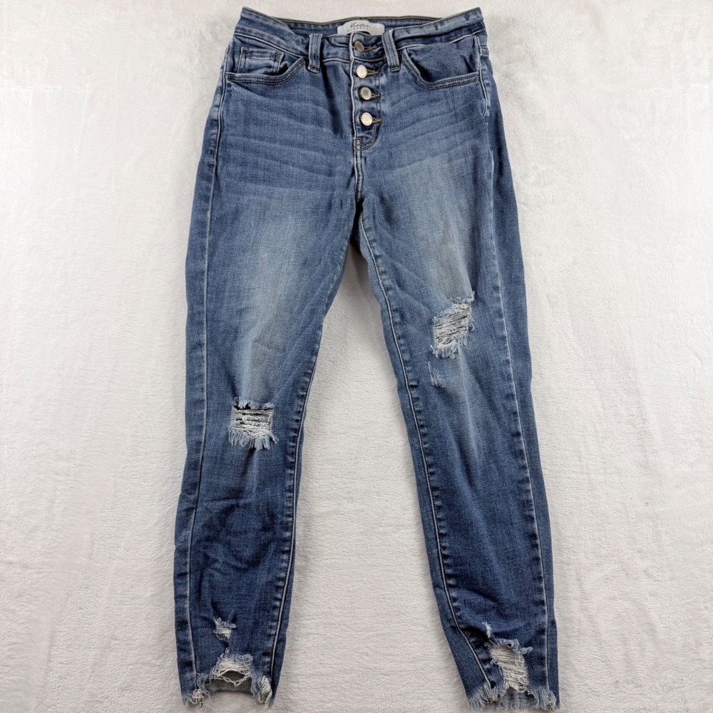 KanCan Signature Distressed Skinny Jeans Button Fly Blue Size 27